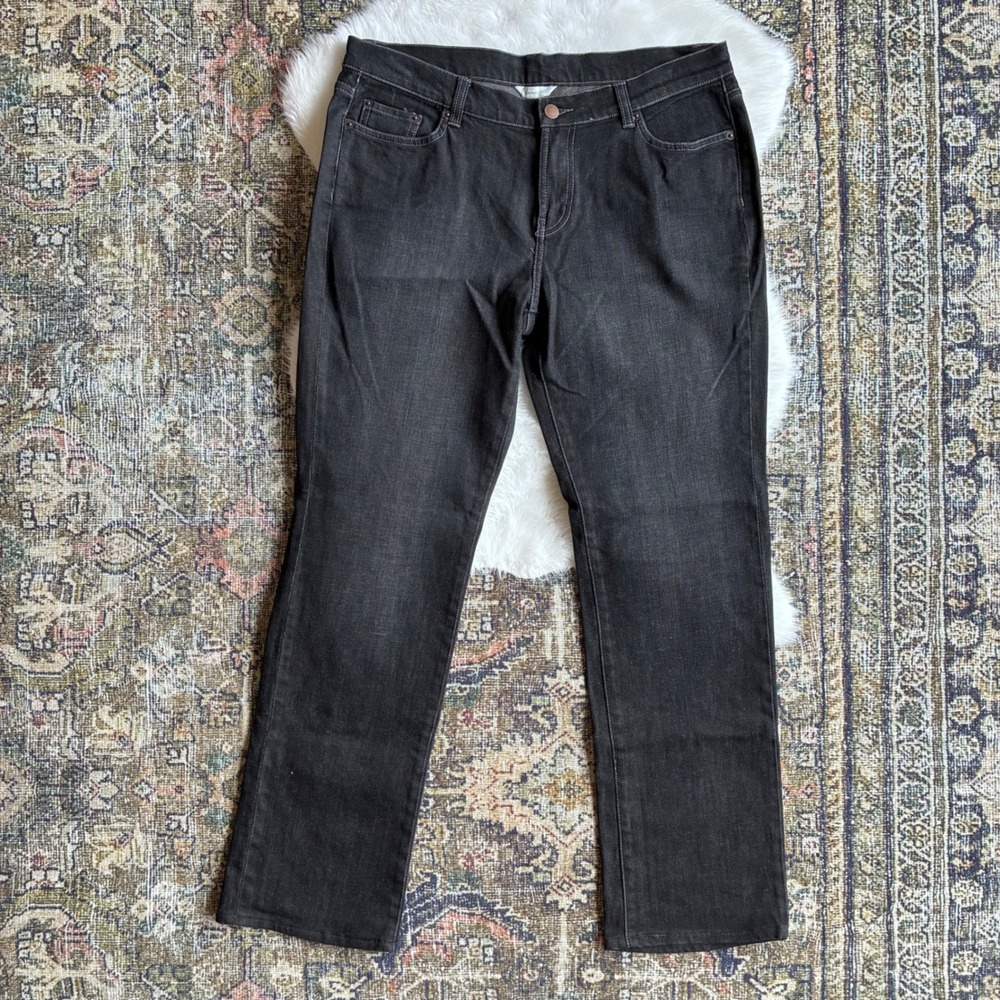 Garnet Hill Womens 12L Long Black Straight Leg Denim Jeans Stretch 16230